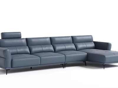 Modern Blue Leather Sectional Multi Seater Sofa With Metal Legs For Living Room 3d model