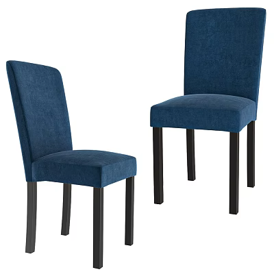 Set of Two Modern Blue Upholstered Dining Chairs With Black Wooden Legs 3d model