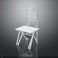 White Folding Chair With Simple Structure Backrest And Armrests On Black Background With Reflection