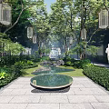 Serene Garden Landscape With Lush Trees Pathway And Seating Areas For Families