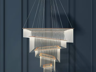 Modern Crystal Chandelier With Multi Layered Metal Frame Transparent Crystal Panels Hanging On Dark Wall 3d model