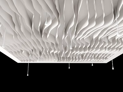 Modern White Wavy Ceiling Interior Design With Hanging Lines And Sleek Pattern 3d model
