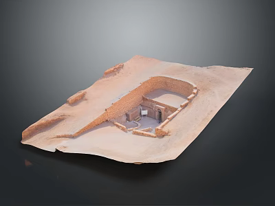 Cartoon Scene Ancient Ruins With Earth Yellow Architecture Walls Entrance And Sandy Ground 3d model