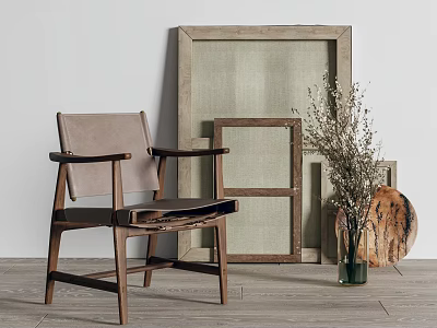 Middle Ancient Style Oil Painting Frame Ornaments Combination Casual Chair Vase Floriculture Ornaments 3d model