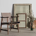 Decorative Wooden Photo Frames with Armchair Dried Flower Vase and Decor on Light Wall Floor