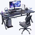 Gaming Desk and Chair Set with Black X Frame Design Computer Monitor Headphones and Keyboard