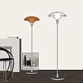 Modern Minimalist Orange and White Interior Floor Lamps with Dome Shade and Side Chair