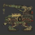 Mechanical Tracked Vehicle with Crane Arm Green Red Color And Industrial Design