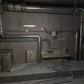 Industrial Interior With Rusty Metal Pipes Concrete Wall Metal Crate Control Panel And Grating Floor