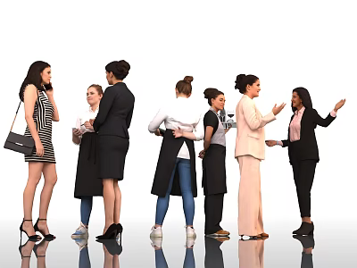 Women In Various Professional Attire Standing Together And Engaging In Conversation 3d model