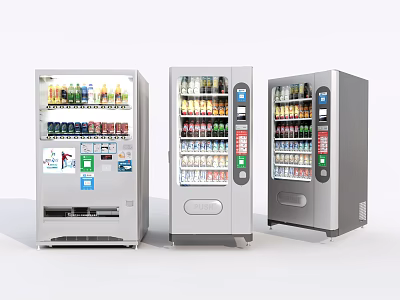 Three Modern Commercial Vending Machines With Beverage And Snack Selections For Business 3d model