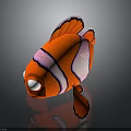 Vibrant Red Clownfish With White Stripes And Black Edged Fins On Black Background