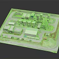 Scale Model of Industrial Facility Featuring Silos Buildings Equipment and Vehicles