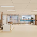 Hospital Outpatient Clinic Interior Featuring Reception Desk Waiting Seats Glass Partitions And Potted Plant