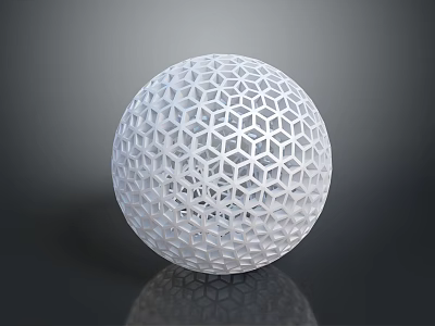 Intricate White Geometric Lattice Sphere With Hexagonal Pattern On Dark Background 3d model