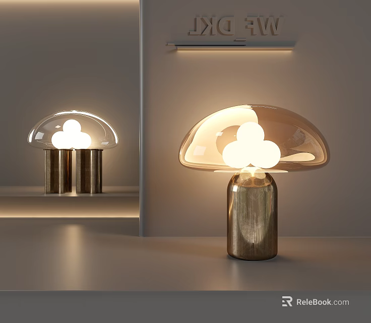 Modern Transparent Glass Table Lamp With Cloud Shaped Bulbs And Metal Base 3d model 