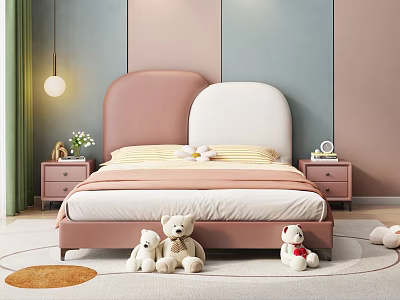 Modern Simple Cream Style Bedroom Children's Bed 3d model