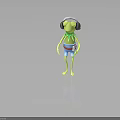 Anthropomorphic Green Frog Character Wearing Headphones Blue Shorts Red Belt And ID Card On Waist