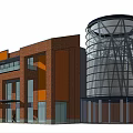 Modern Commercial Complex With Red Brick Facade And Glass Curtain Wall Tower
