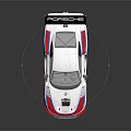 White Race Car With Red Blue Stripes Rear Wing And Number 10
