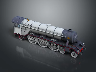Vintage Steam Train With White Gray Body Large Cylindrical Boiler And Red Accents 3d model