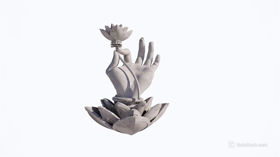 Elegant Decorative Ornament Set With Hand Shaped Sculpture And Lotus Flower Base 3d model 