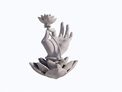 Elegant Decorative Ornament Set With Hand Shaped Sculpture And Lotus Flower Base 3d model