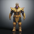 Armored Warrior Character With Golden And Black Armor Purple Face And Chest Gem