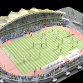 Football Stadium Featuring Green Grass Players Game MultiLevel Stands Spectators White Canopy Large Screen 3d model
