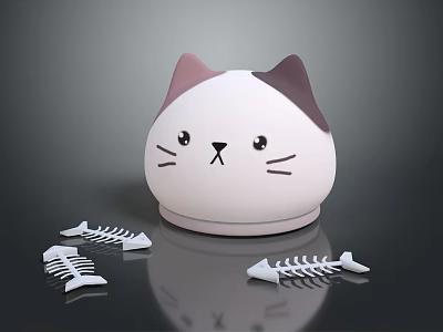 Cute Cat Shaped Decorative Ornament Set With Fishbone Decorations For Home 3d model