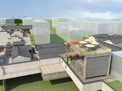 Ancient Architecture Complex Featuring Traditional Gray Tile Roofs Courtyard Layout And Modern Terrace 3d model