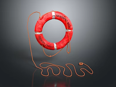 Red Lifebuoy With Sunday Bay Text And Orange Rope For Safety Use 3d model