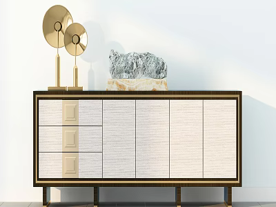 Modern Elegant Console Cabinet With Light Colored Doors Gold Frame And Decorative Top 3d model