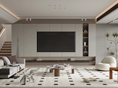Modern Living Room Interior Design With TV Wall Sofa Coffee Table And Area Rug 3d model