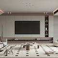 Modern Living Room Interior Design With TV Wall Sofa Coffee Table And Area Rug