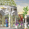 Flower Shelf Courtyard Corridor 3d model