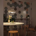 Warm Modern Dining And Living Space With Round Table Wooden Chairs And Soft Ambient Lighting
