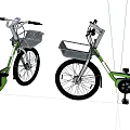 Pair of Green Modern Bicycles With Front Baskets And Black Seats