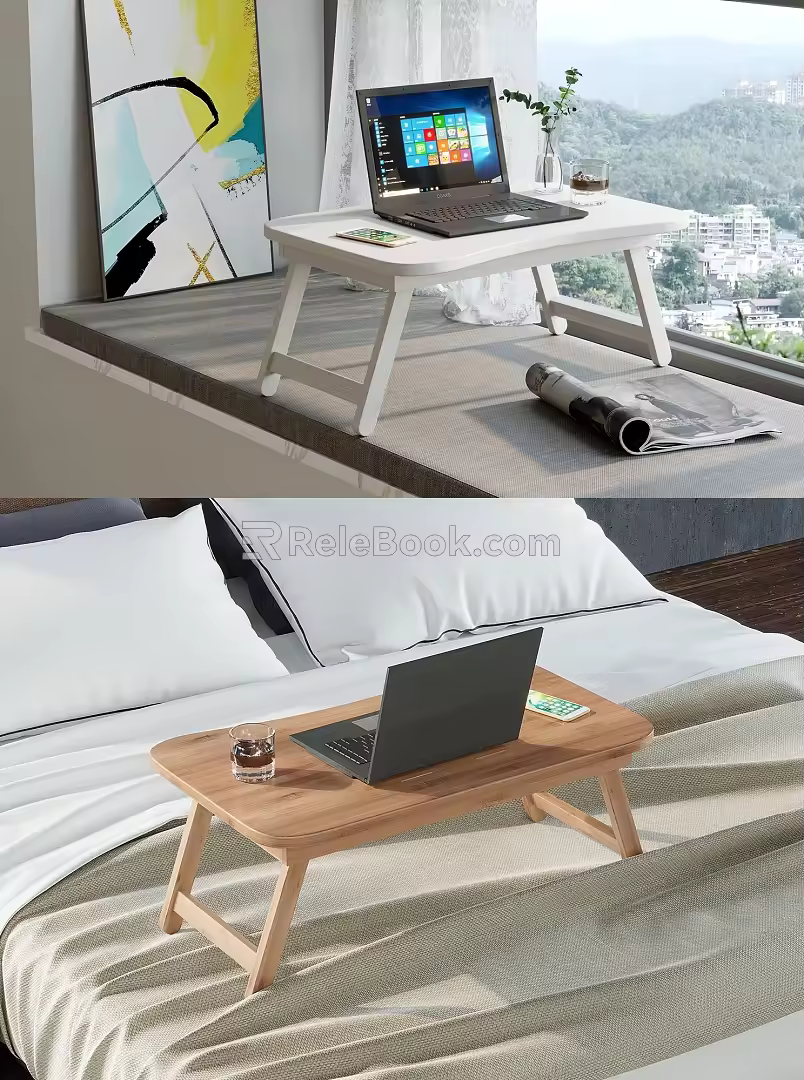 Bamboo and Wooden Bay Window Small Table Bed Lazy Table Folding Table Laptop 3d model
