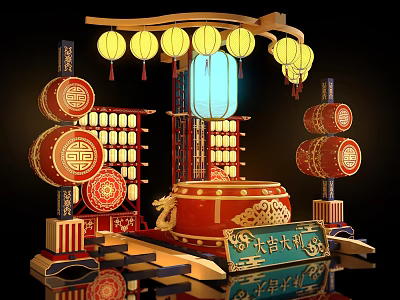 New Chinese Style Mei Chen Net Hong Mei Chen Outdoor Device Deduces Stage Card Point National Tide Stage Lantern Combination 3d model