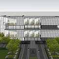 Modern Sale Office Building With Glass Curtain Wall And Surrounding Green Trees