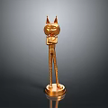 Golden Cat Shaped Statue With Pointed Ears And Standing Posture On Shiny Base