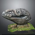 Ancient Mythical Creature Stone Carving With Intricate Patterns On Green Base