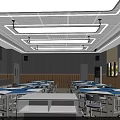 School Classroom With Modern Design Tables Chairs Whiteboards TV Screen And Bright Lighting