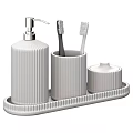 Modern Bathroom Accessories Set With Ribbed Ceramic Soap Dispenser Toothbrush Holder Lidded Container And Tray