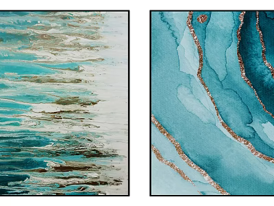Teal and Gold Abstract Artwork with Fluid Patterns and Gold Accents for Modern Home Decor 3d model
