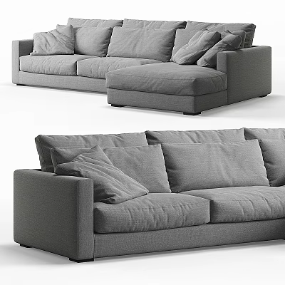 Modern Gray Sectional Sofa With Soft Plush Cushions And Chaise Lounge Design 3d model