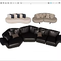 Modern Irregular Shaped Sofas in Black White Beige with Leather Fabric and Decorative Pillows 3d model