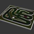 Mini Race Track Layout With Curved Lanes Green Grass And Markers