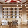 Modern Office Interior With Wooden Tables Chairs Bookshelves Reading Area And Slogan